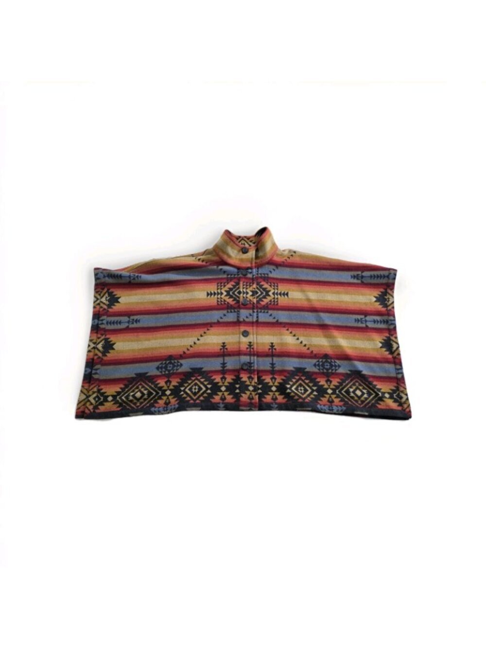 Reversible Wool Cape Poncho OS Southwestern Geometric Aztec Button Jacket Button - Picture 11 of 15
